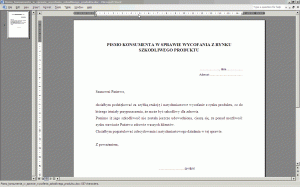 Pismo konsumenta w sprawie o wycofania z rynku szkodliwego produktu