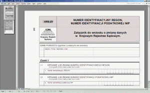 KRS ZY Numer identyfikacyjny REGON, numer identyfikacji podatkowej NIP  wniosek o zmian danych w Krajowym Rejestrze Sdowym