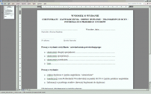 Wniosek o wydanie dokumentw w jzyku obcym